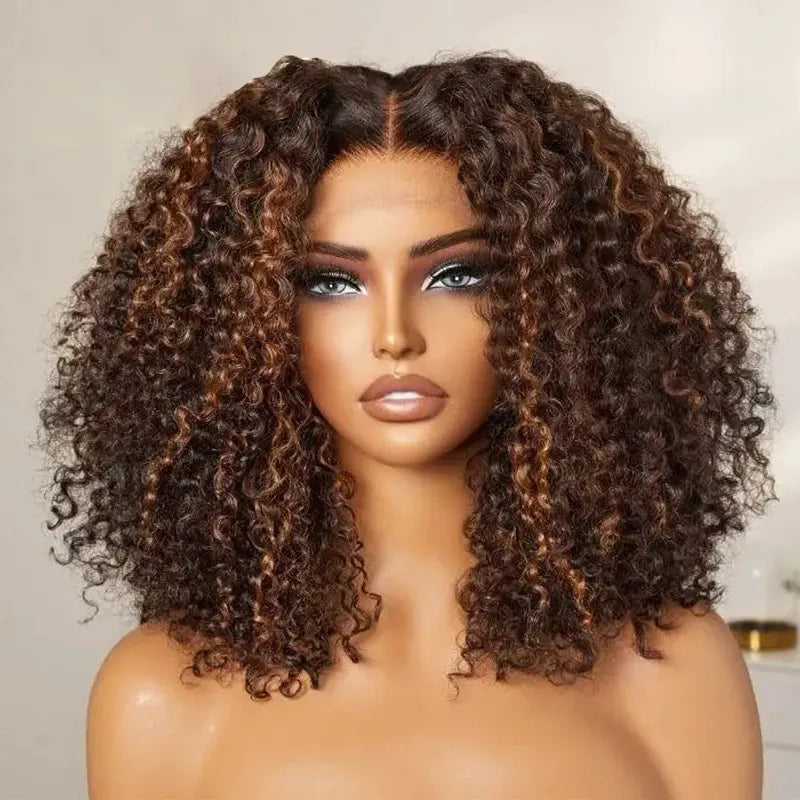 Ginger Highlight 6x4.5 Pull Go Lace Closure Bob Kinky Curly Double Drawn Human Hair Wig