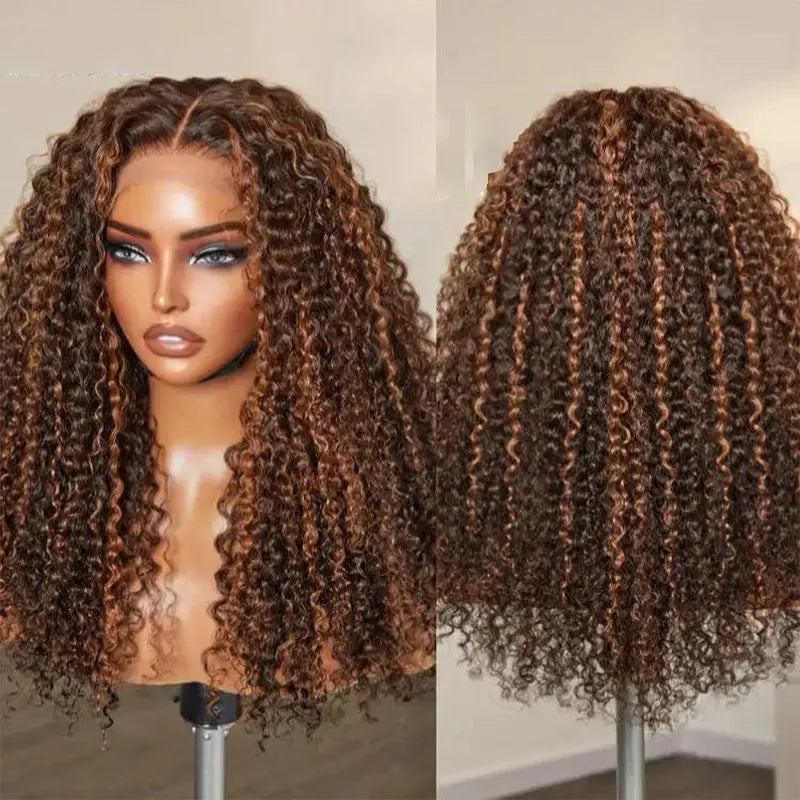 Ginger Highlight 6x4.5 Pull Go Lace Closure Bob Kinky Curly Double Drawn Human Hair Wig