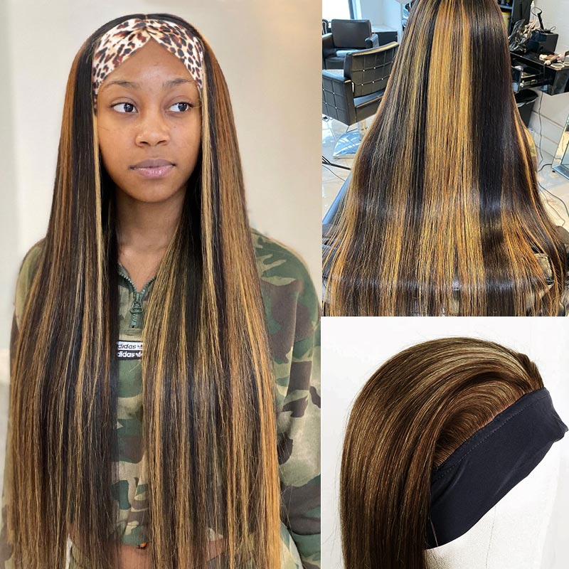 Highlight Piano Color Headband Glueless Wig 180% Brazilian Human Hair Luxurious Customization
