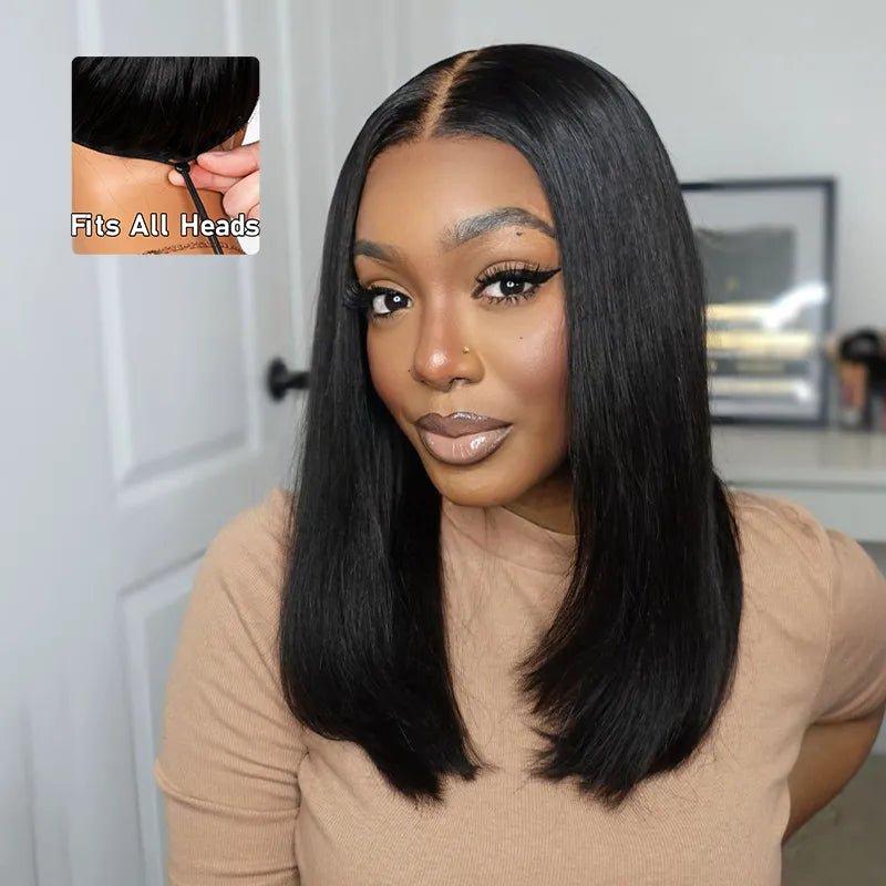 Pull Go Wig | Glueless Straight Bob V Part Wig Beginner Friendly Natural Scalp Thick Human Hair Ashimaryhair