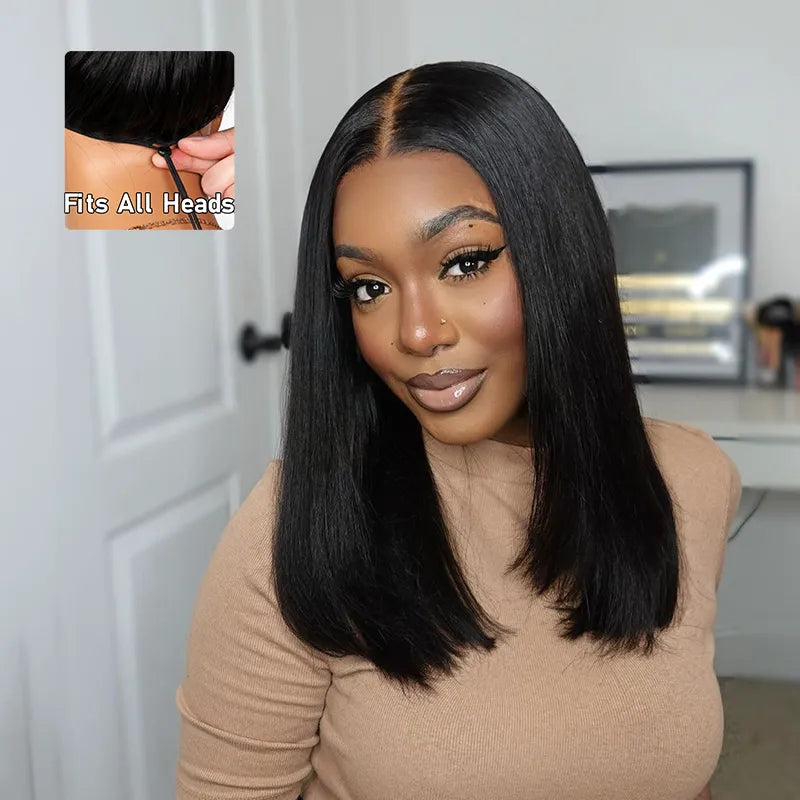 Pull Go Wig | Glueless Straight Bob V Part Wig Beginner Friendly Natural Scalp Thick Human Hair Ashimaryhair