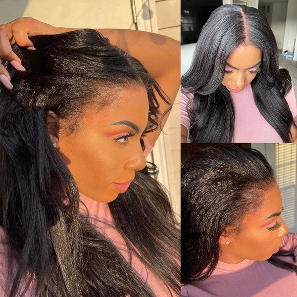 Ashimary 4C Kinky Edges Hairline 13x4/13x6 HD Lace Frontal Kinky Straight Wigs