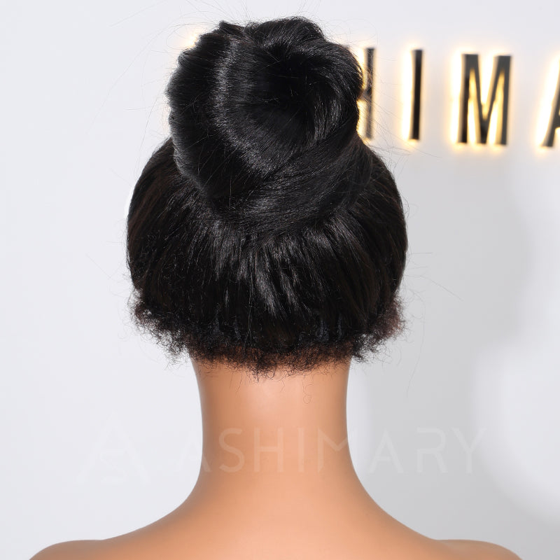 Yaki Straight Glueless Half Wig With Drawstring invisible Hairline Proctive Style 3 in 1 Beginner Friendly Wig