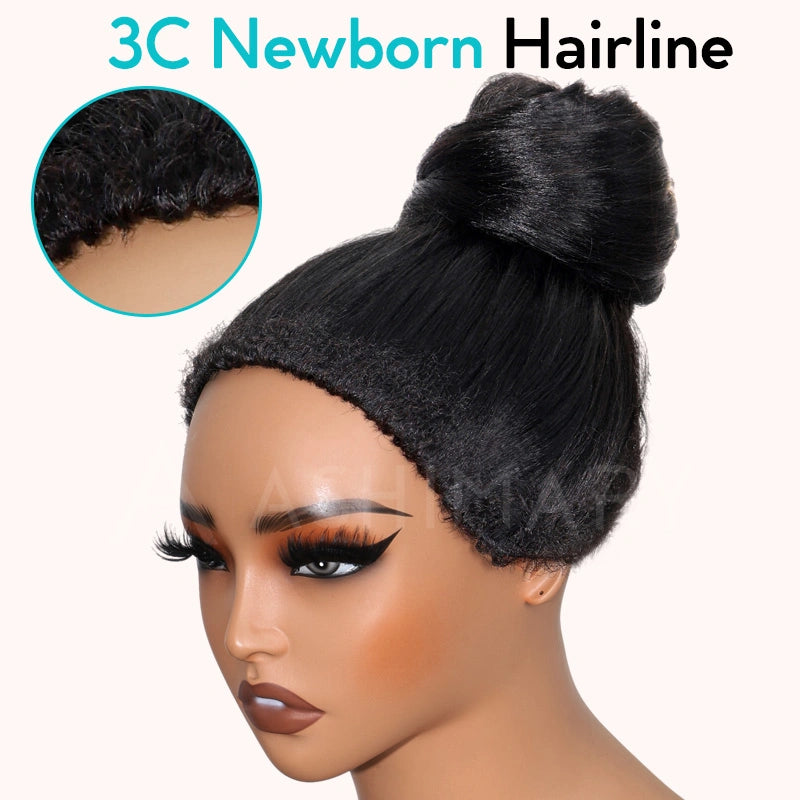 Yaki Straight Glueless Half Wig With Drawstring invisible Hairline Proctive Style 3 in 1 Beginner Friendly Wig