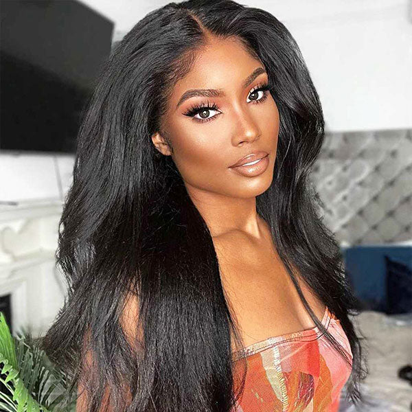 Wear & Go Pre Cut Lace 13x4 Frontal Kinky Straight Glueless Wig With With Pre Bleach Knots & Plucked Hairline