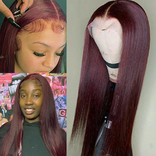Straight Dark 99J Burgundy Lace Front Wig 13*4 13*6 Glueless Wigs 100% Human Hair