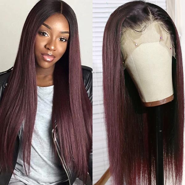 Straight Dark 99J Burgundy Lace Front Wig 13*4 13*6 Glueless Wigs 100% Human Hair