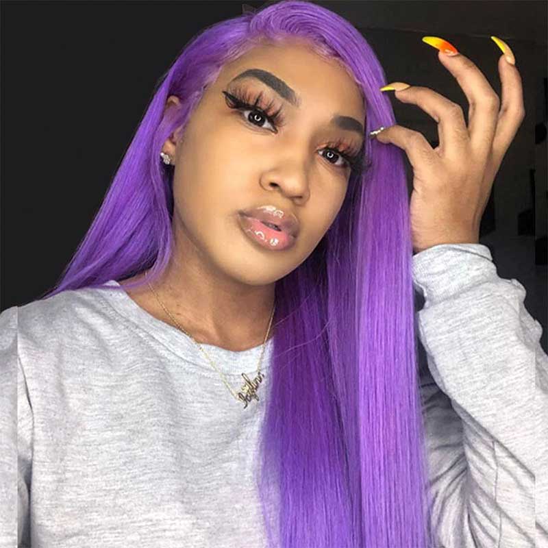 Purple Color Pre Plucked 5*5 13*4 Transparent Lace Frontal Wigs Straight Hair