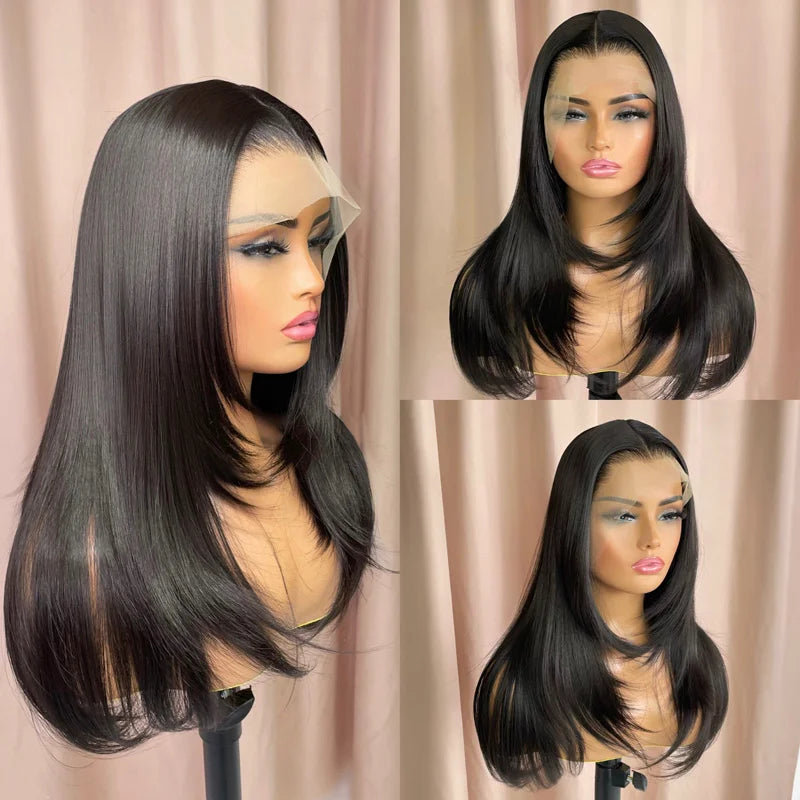 Trendy Long Layered Butterfly Haircut Straight Wig 13x4 Transparent Lace Frontal Wig Ashimary Hair