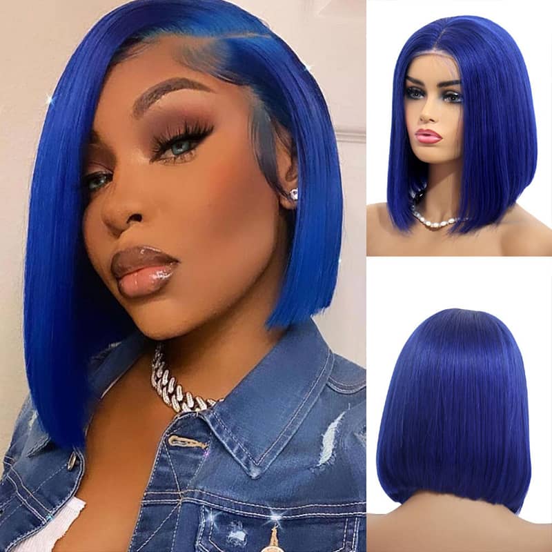 Colorful Short Bob Transparent Lace Wig Straight Brazilian Human Hair