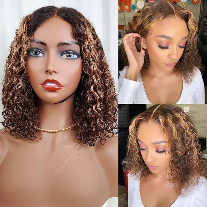 Water Wave Bob Highlight Short Hair 5x5 Closure wig high density