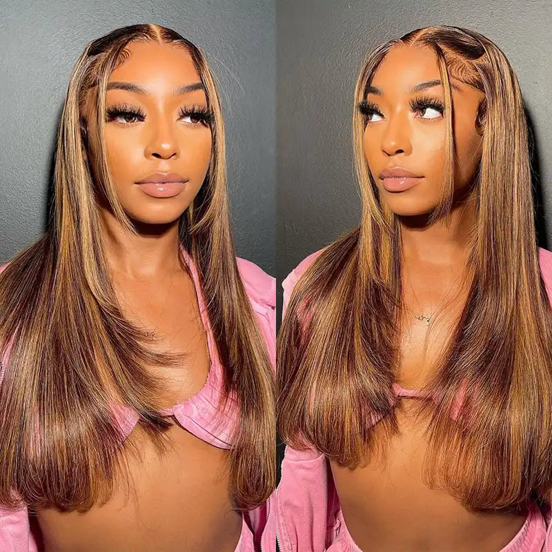 1B/30 Highlight Straight Human Hair Lace Front Wigs For Women