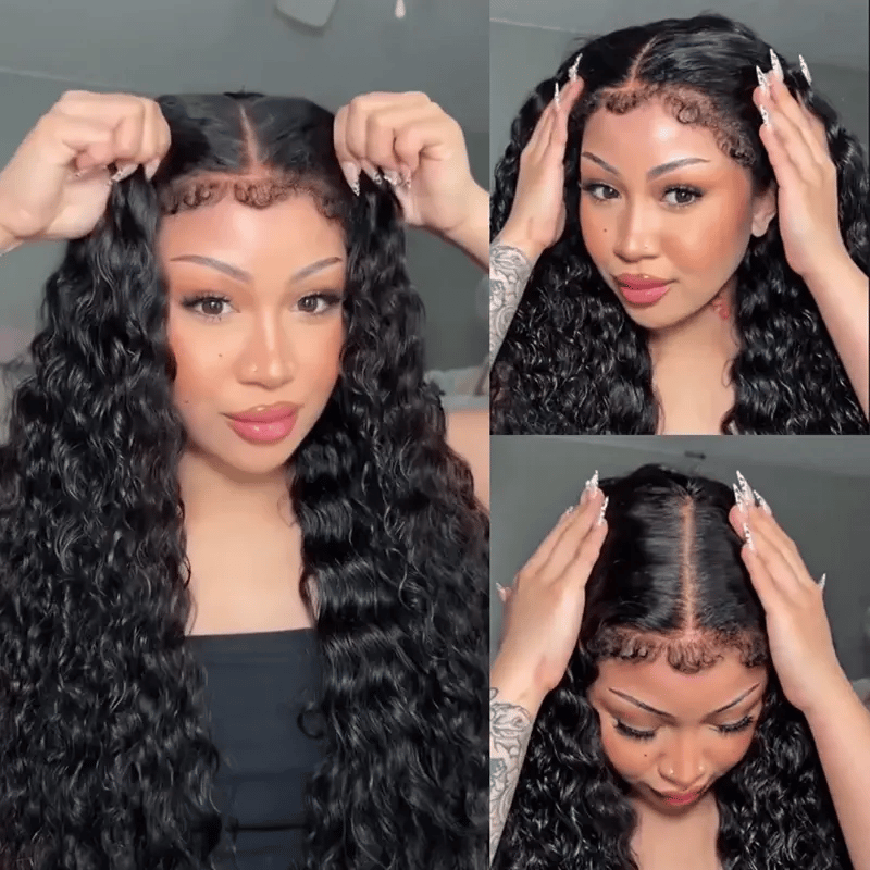4C Natural Edges Curly Hair 13x4/13X6 Transparent HD Lace Front Wigs Water Wave Hair With Realistic Hairline