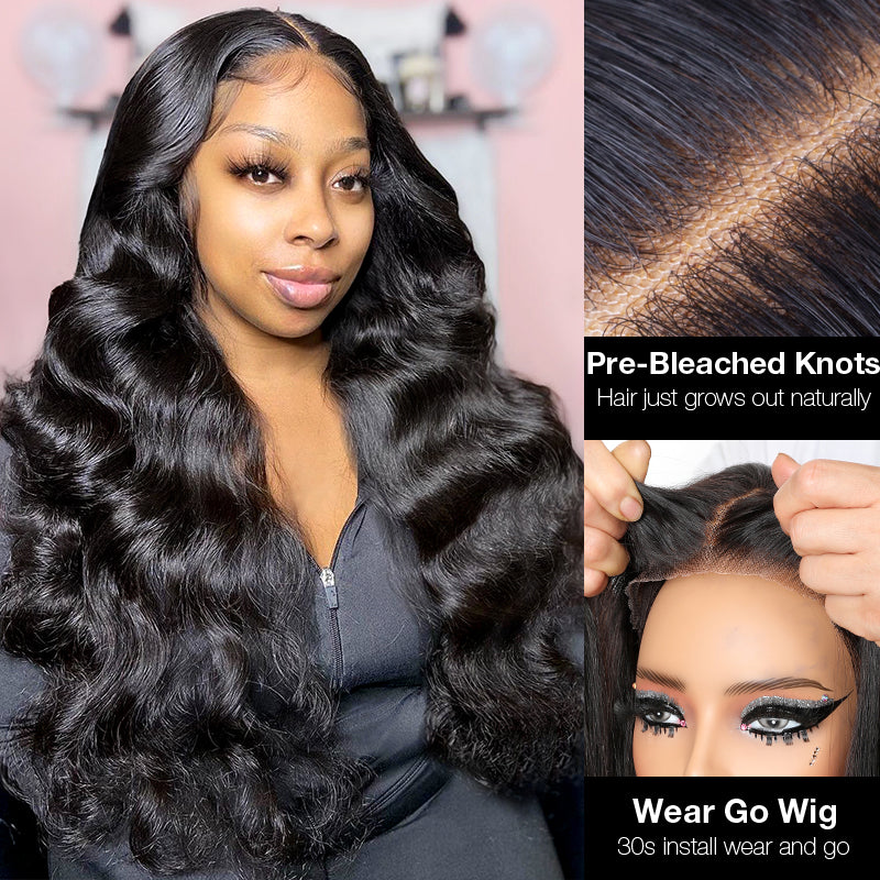 Glueless Wear & Go 13x4 Transparent Lace Body Wave Pre Cut Lace Ready To Wear Wig With Pre Bleached Knots & Plucked Hairline