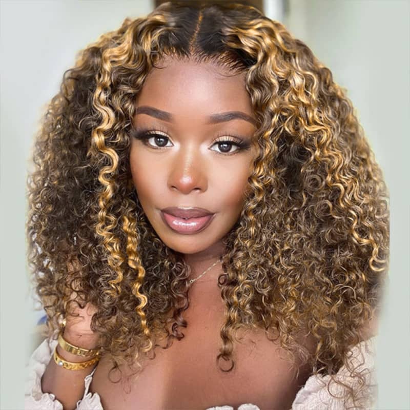 Fabulous Highlight Jerry Curly Short Bob 13*4 & 4*4 & 5*5 Transparent Lace Wig