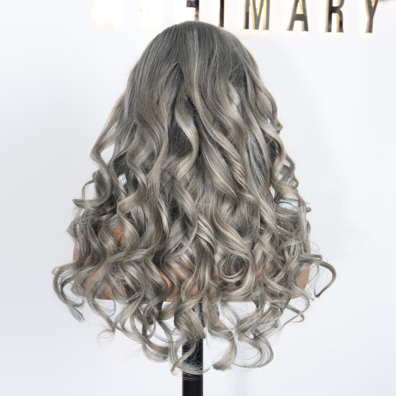 Grey and Blonde Balayage Glueless Pull Go Cap Beginner Friendly Bouncy Body Wave Lace Front Wig for Black Women