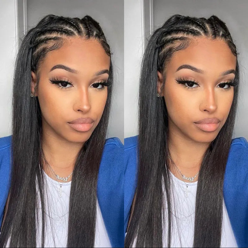 Ashimary Pull Go 13x6 Full Wig Half Braid Straight Transparent Lace Frontal Pre Bleached & Plucked Human Hair Pre Styled Glueless Wig